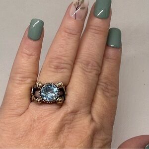 Blue topaz sterling silver wings with 18kt gold accents size 10